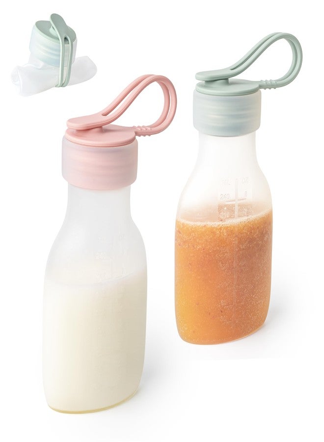 SelectShen™ Platinum Silicone Breastmilk & Baby Reusable Food Pouches 2-Pack 8 oz Leak-Proof Self-Standing Bags for Milk, Snacks & Puree | BPA-Free, Odor-Free, Eco-Friendly, No Plastic Content - Image 1